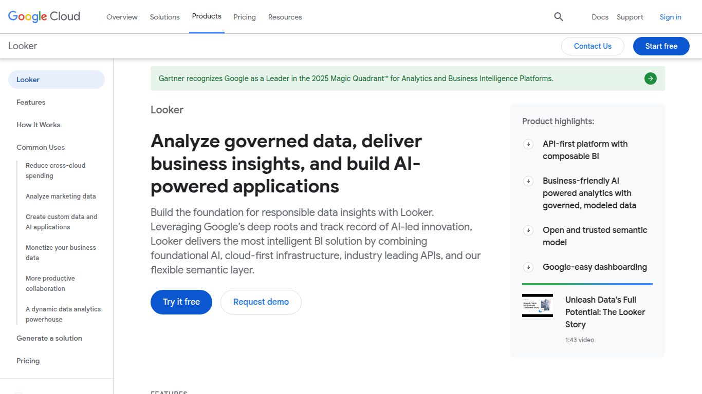 Looker (Google Cloud) — BI & Conversational Analytics