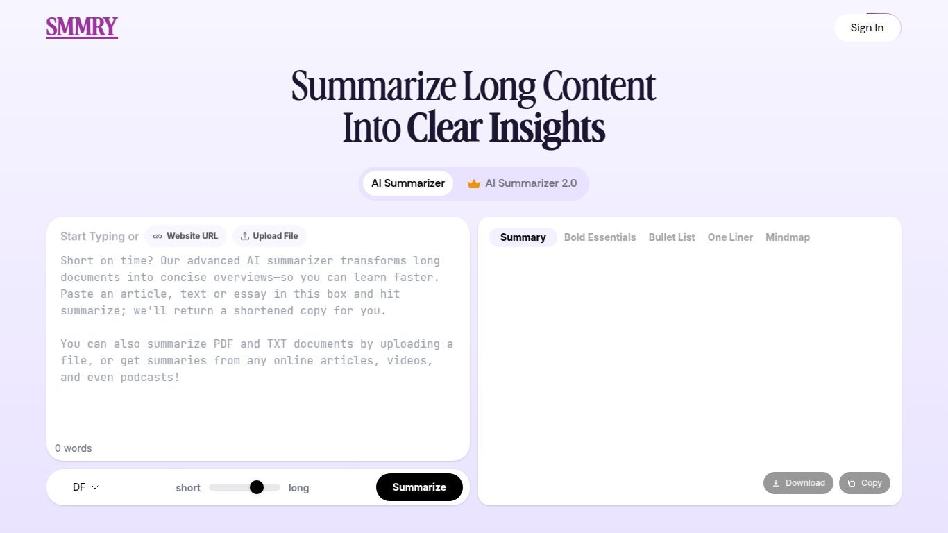 SMMRY — Simple Text Summaries