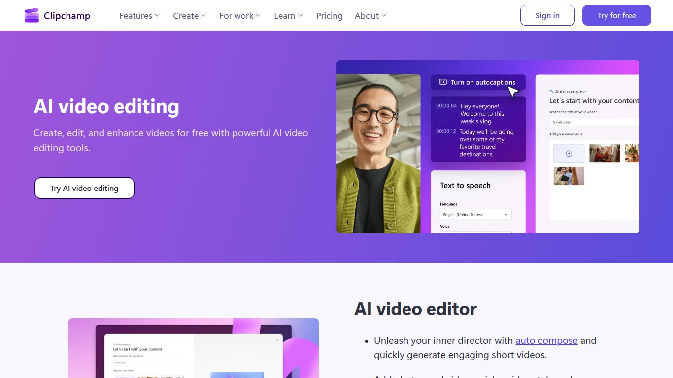 Microsoft Clipchamp — AI Features