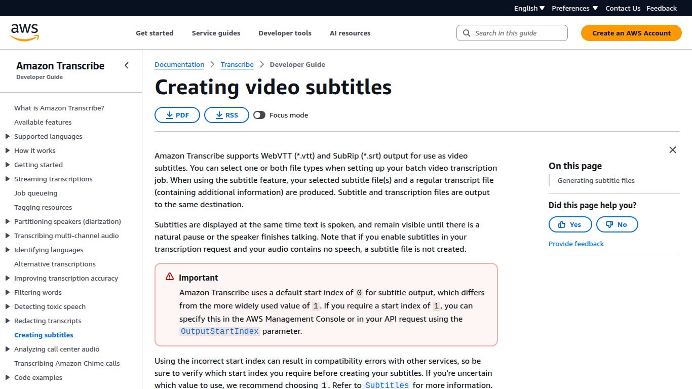 Amazon Transcribe — Generate Subtitles