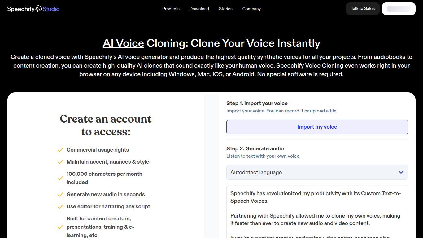 Speechify — Browser-Based Voice Cloning