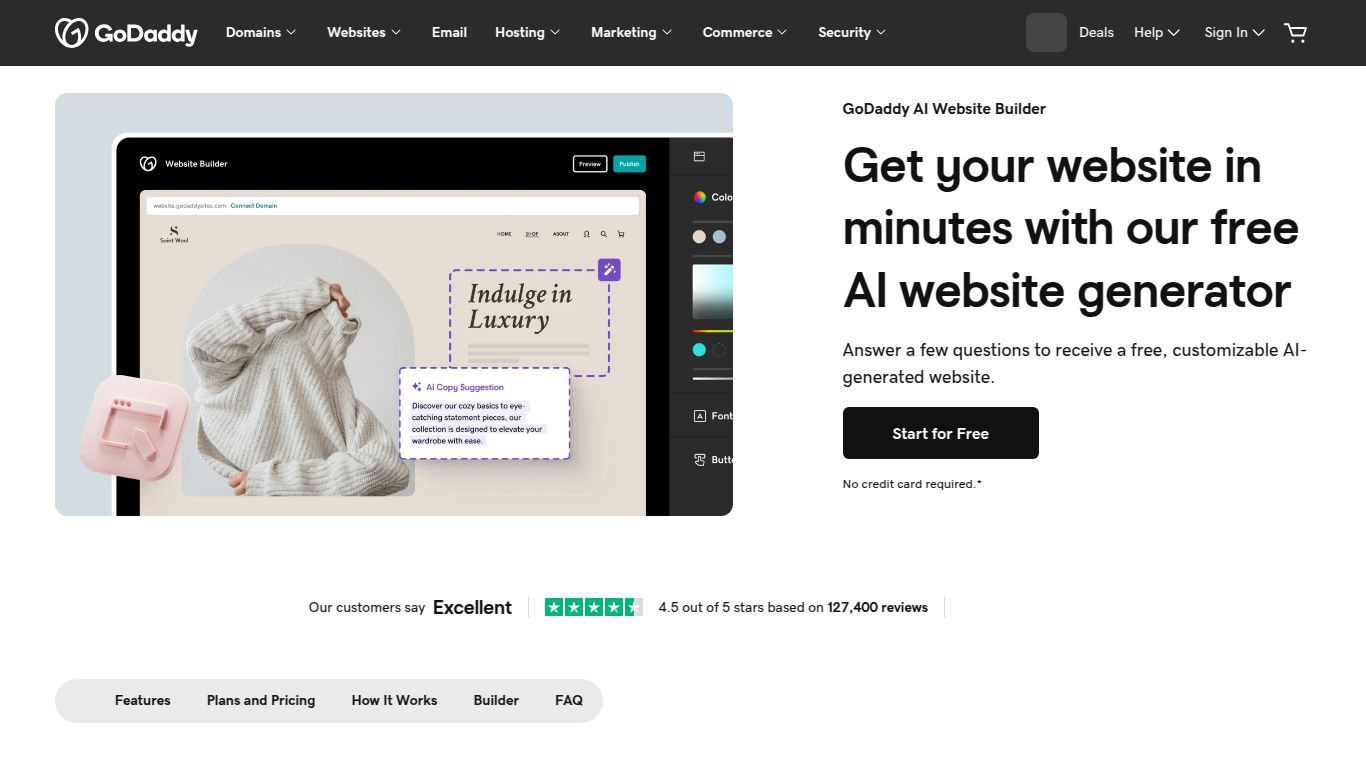 GoDaddy — AI Website Builder (Landing Pages)
