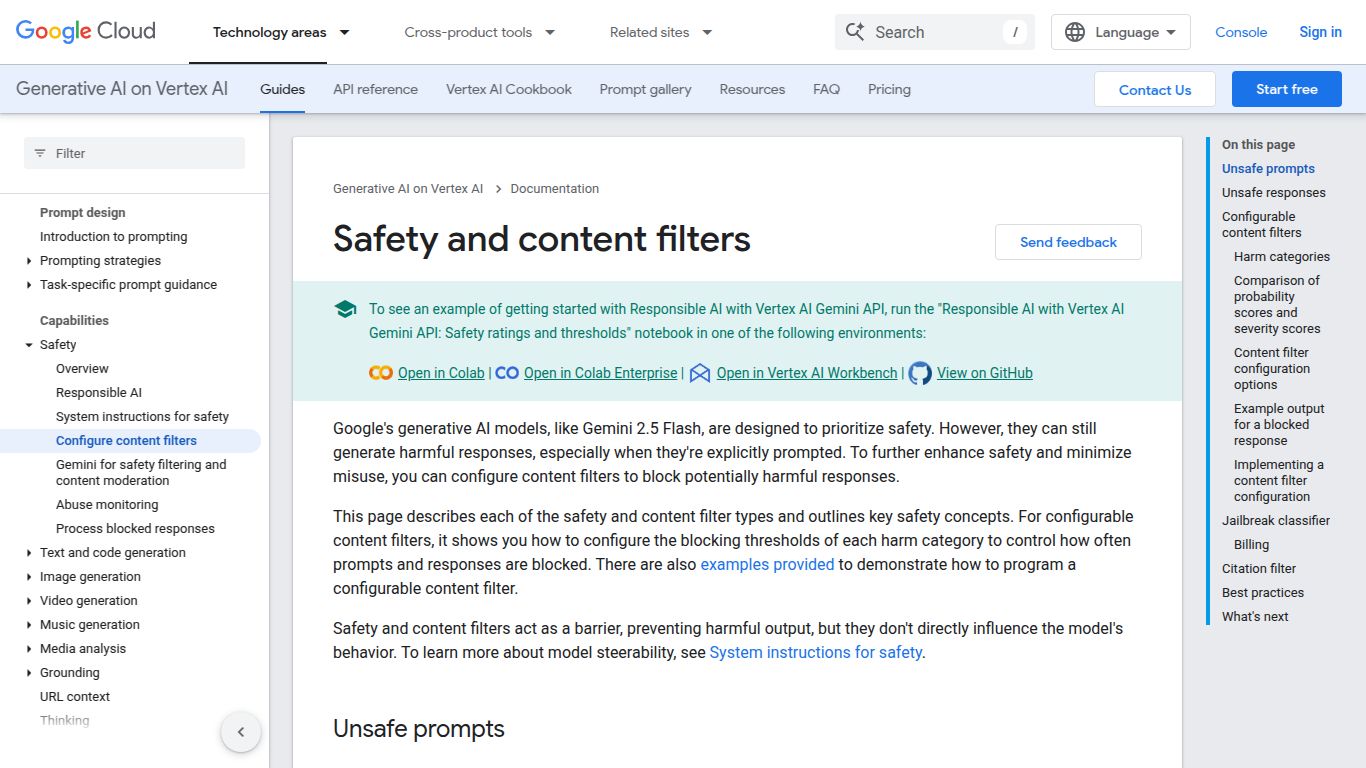 Google Vertex AI Safety Filters