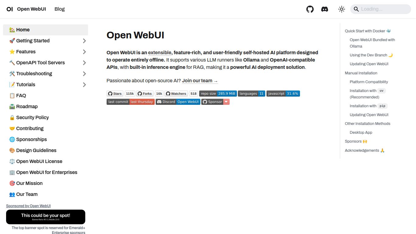 Open WebUI (Docs & Install)