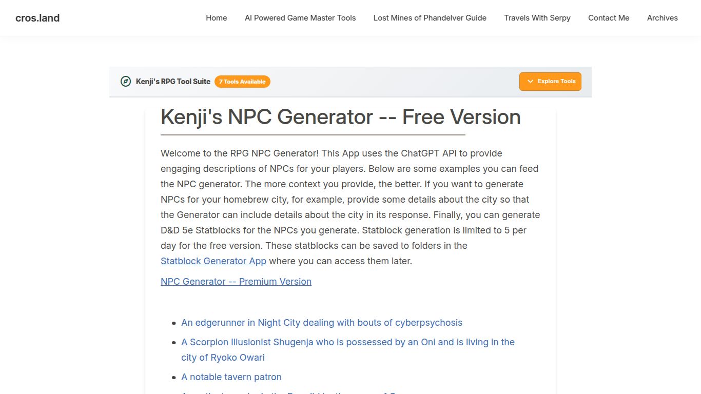 Kenji’s RPG AI NPC Generator