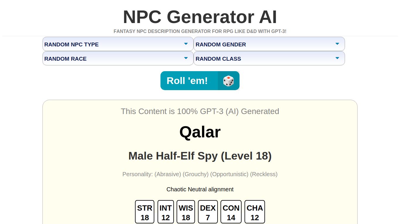 NPC Generator AI